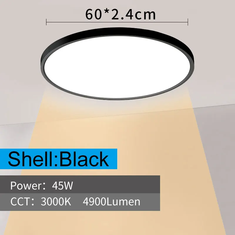 Black 45W-3000K Современный светодиодный потолочный светильник D480mm D600mm Home Lighting 5000 K, лампа для кухни, спальни, ванной комнаты, ультратонкая потолочная лампа для монтажа на поверхности - Цвет корпуса: Black 45W-3000K