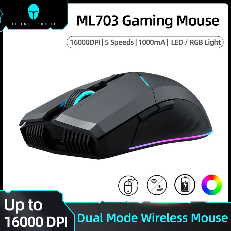 ThundeRobot ML703 Беспроводная игровая мышь 2 4G Проводная RGB Gamer 16000 DPI 1000mAh перезаряжаемая
