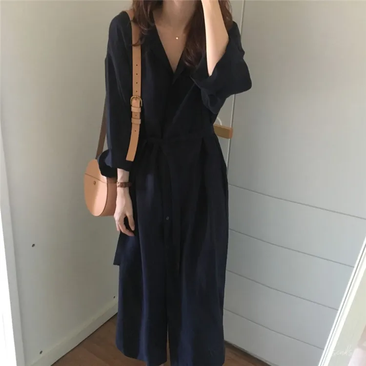 

2021 Spring Autumn New Fashion Female Batwing Sleeve Vintage Solid Shirt Utility Dress Women Casual Loose Wrap Dress Oversize