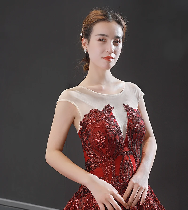 J66948 jancember sexy evening dress satin o neck short sleeve lace up ball gown pattern wine red formal dresses вечернее платье