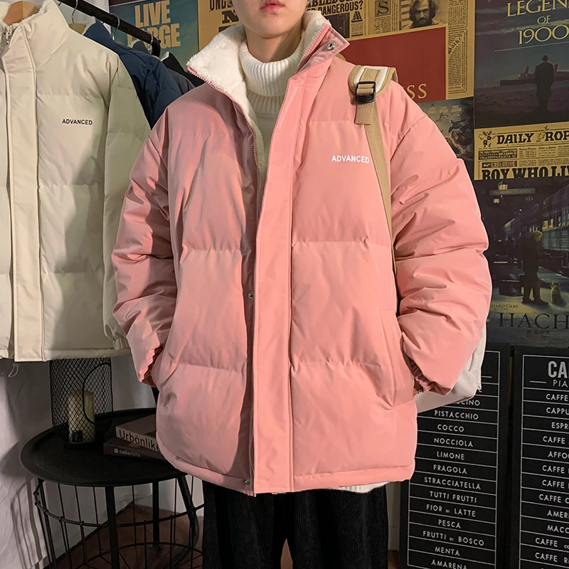 2021 Thicken Men Winter Jackets Letter Printed Winter Coat Stand Collar Oversize Parkas Korean Style Padded Warm Outwear