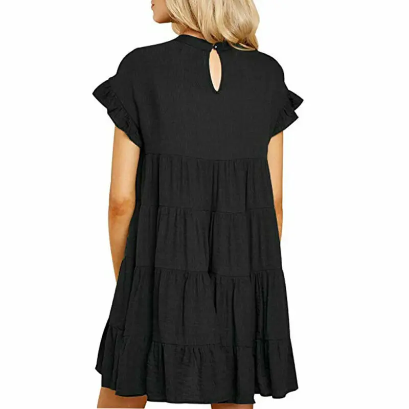 

Women Summer Short Sleeve Ruffle Loose Dress Swing Casual Short Mini Dresses
