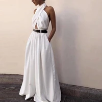 2019 european and american clothing sexy sleeveless halter backless trousers jumpsuit women casual solid sashes