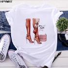 Новые летние женские футболки Harajuku, сексуальные, красивые ноги, цветочный принт, футболка, Модный корейский Белый Топ, женская футболка, одежда