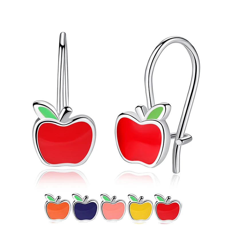 Аутентичные 925 стерлингового серебра серьги многоцветный эмаль маленькое яблоко
