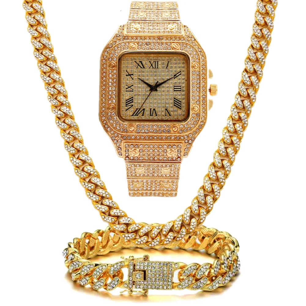 Фото Роскошные сверкающие часы для мужчин и женщин мужские в стиле хип-хоп МАЙАМИ