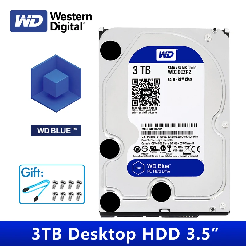 Оригинальный настольный жесткий диск WD Blue 3 ТБ 5400RPM SATA 6 ГБ/сек. 64 МБ кэш Внутренний