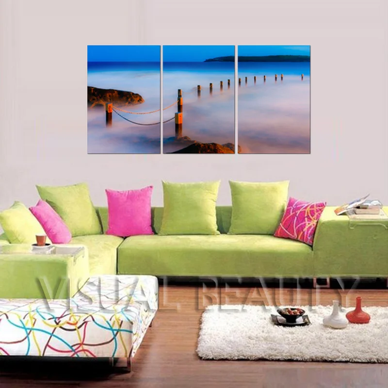 

Ocean Landscape Canvas Painting Misty Pier Wall Art Poster 3 Pieces Beautiful Ocean HD Print Home Decor Modern Picture