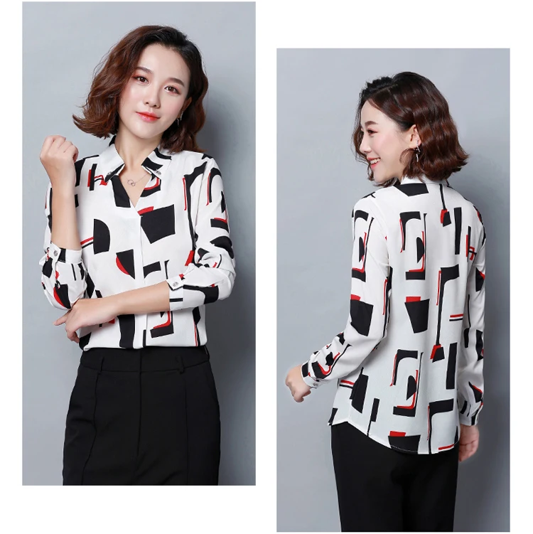 Женская шифоновая блузка, рубашка,, женская одежда, длинный рукав, Blusas, шифон, женские офисные блузки, с принтом, в полоску, в горошек, для девушек, OL, Топ