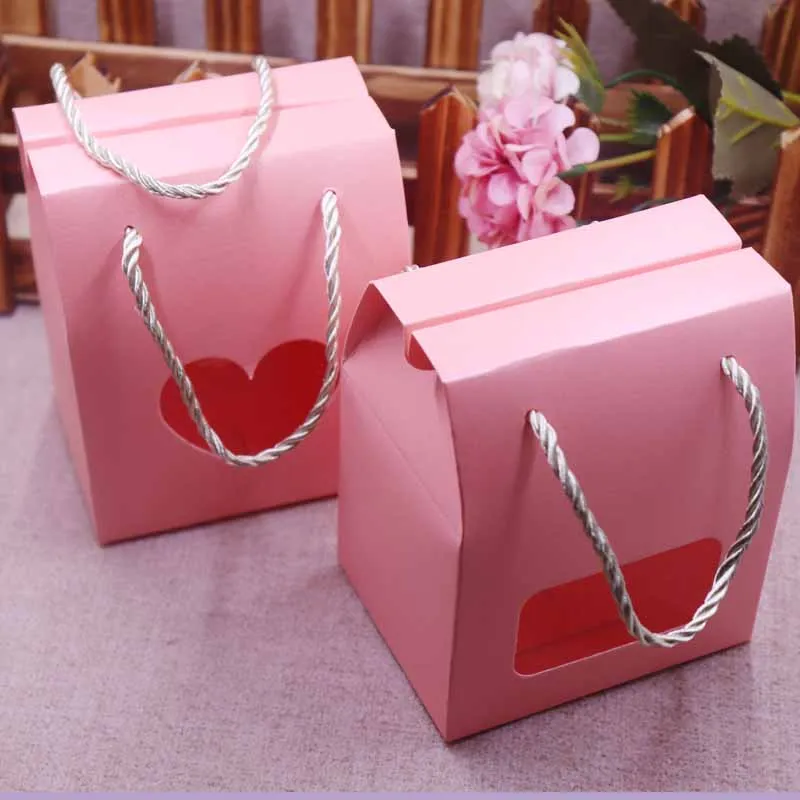 20pcs Paper Clear Rectangle Window Box multi color Candy Boxes With Handle Snack Cookie Chocolates Gifts box for wedding - купить по