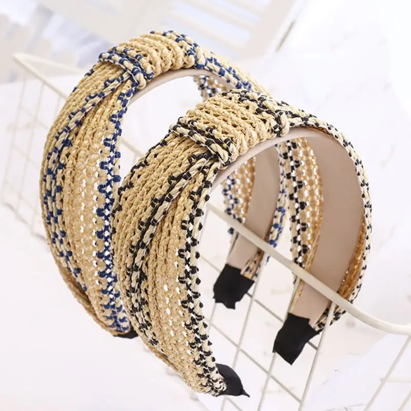 Винтажный Плетеный обруч из соломы для волос ручная работа плетеный крест