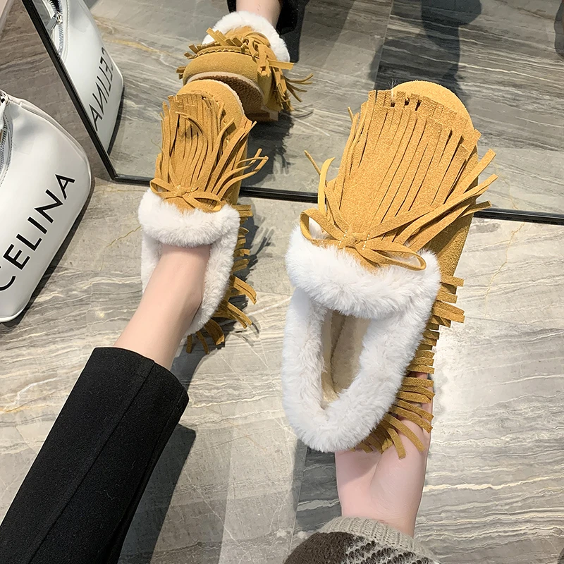 

Women Flats 100% Nature Wool Genuine Leather Moccasins Casual Loafers Keep Warm Comfortable Winter Ankle Shoes Size 35-40