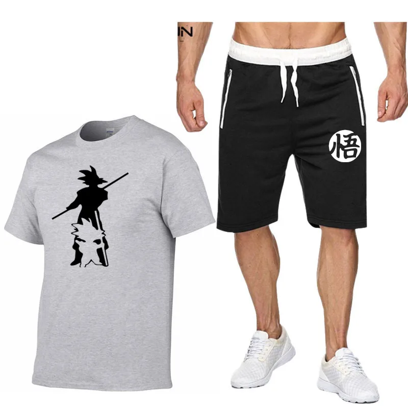 

2021 Summer New Goku Men Casual Shorts Sets Short Sleeve T Shirt +Shorts Male Tracksuit Set Men's Brand Clothing 2 Pieces Sets
