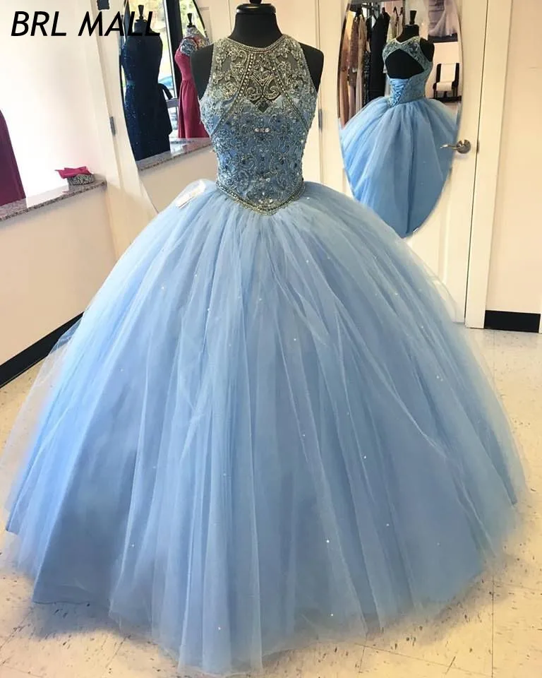 Светильник Голубое Бальное платье с аппликацией из бисера платья для Quinceanera