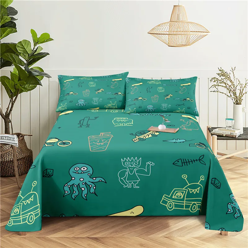 

Cartoon Animal 0.9/1.2/1.5/1.8/2.0m Digital Printing Polyester Bed Flat Sheet With Pillowcase Print Bedding Set