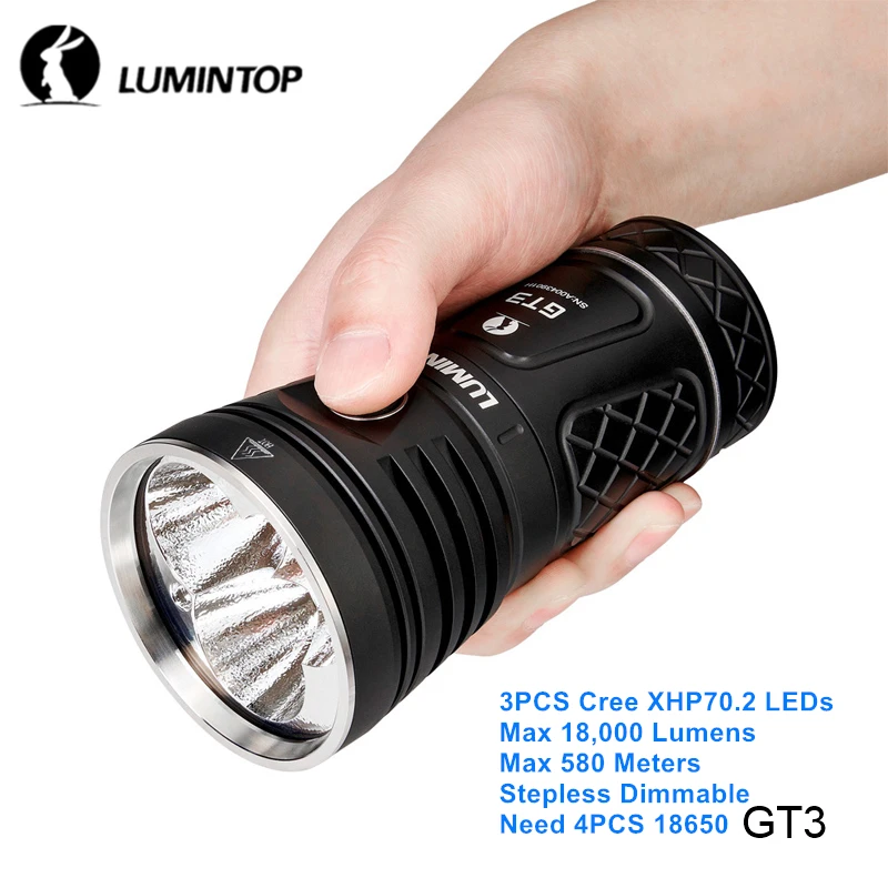 Lumintop GT3 XHP70.2 LED Powerful Camping 18650 Torch 18000 Lumens 580 Meters Long Range Waterproof Stepless Dimmable Flashlight