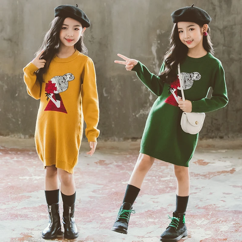 Платье для девочек свитера Осень-зима мягкая теплая детская одежда верхняя |