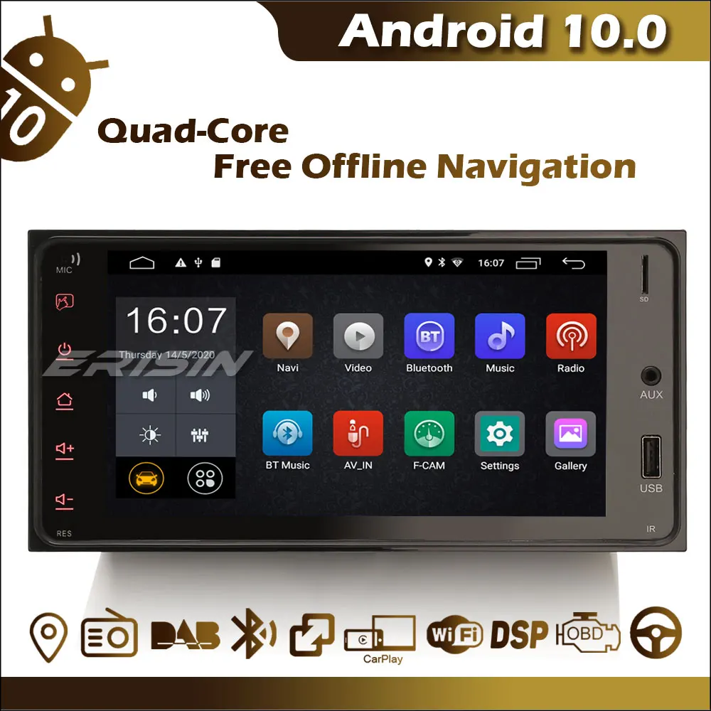 Erisin ES2643C Android 10 0 головное устройство GPS DSP WiFi Bluetooth OBD2 DAB + TPMS USB для TOYOTA COROLLA EX RAV4 VITZ