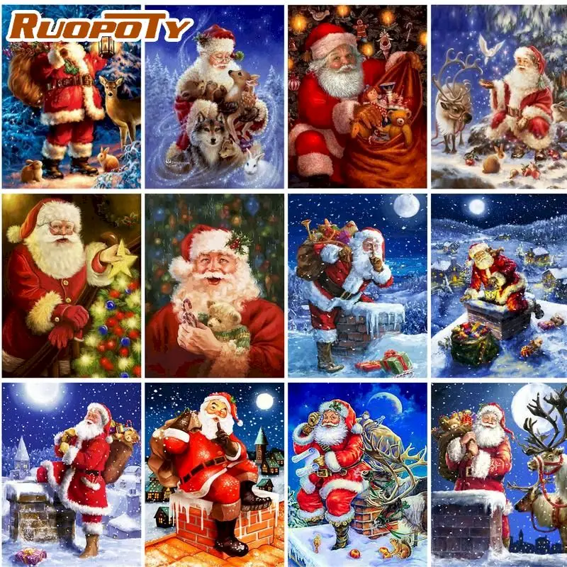 

RUOPOTY Picture By Number Santa Claus For Adult and Child Zero basis handpaited Living room gift 20*30cm
