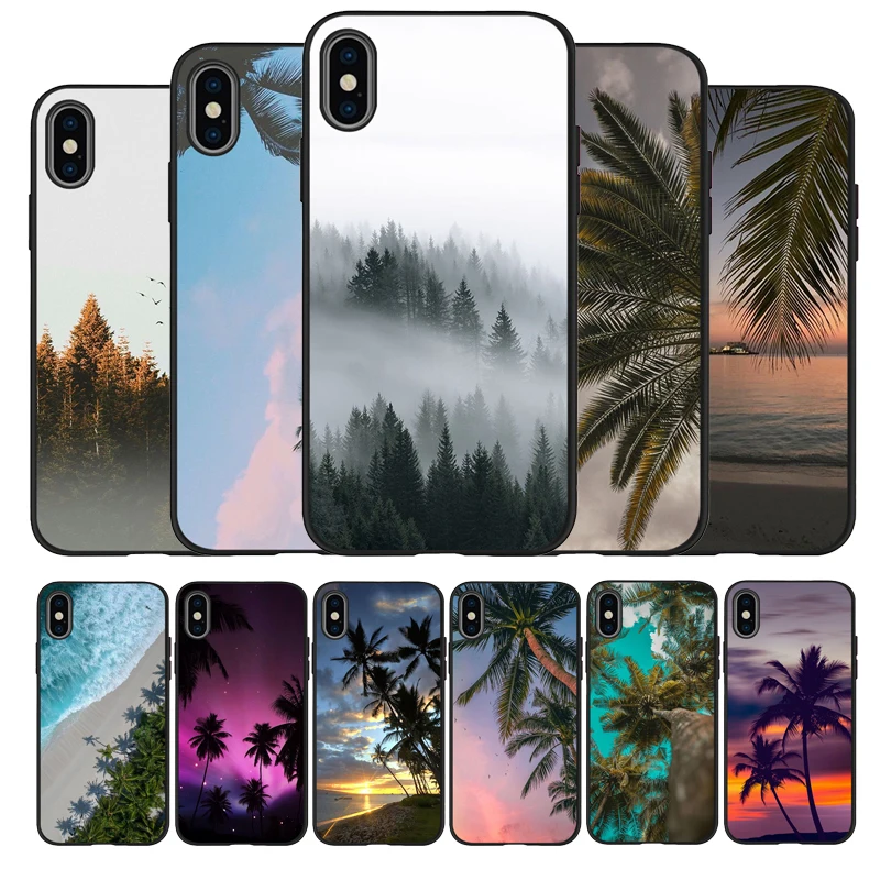 Черные Мягкие силиконовые чехлы из ТПУ с изображением листьев пальмы горы белого