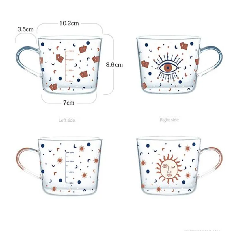 500ml Creative Sun Eye Pattern Glass Cup With Handle Funny Scale Breakfast Mlik Coffe Mug Juice Tea Cups kawaii Drinkware | Дом и сад