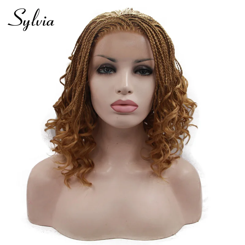 Micro Braided Wig Synthetic Lace Front Wigs Short Blonde Braiding Curly Tips For Women Braids Hair Pre Plucked Glueless Cosplay