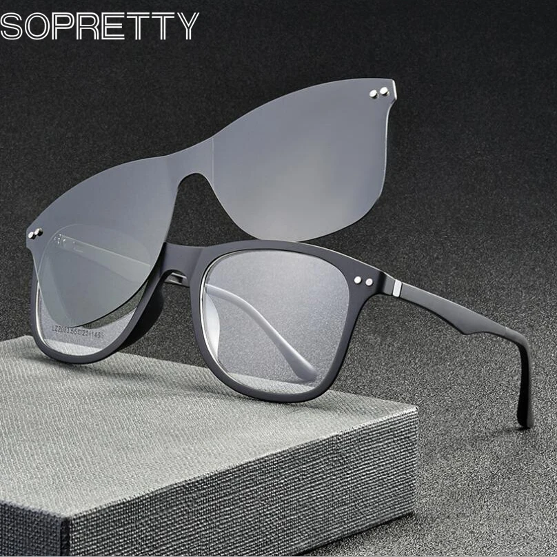 

Квадратные мужские и женские очки TR90 в черной оправе с TAC поляризованные солнцезащитные очки магнитные зажимы для очков по рецепту при близ...