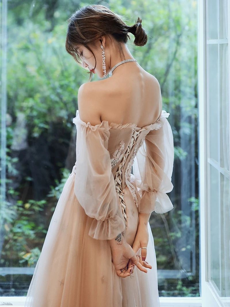 AE735 Elegant Women Long Prom Dresses 2021 Crystals A-Line Appliques Sweetheart Vintage Formal Party | Свадьбы и торжества