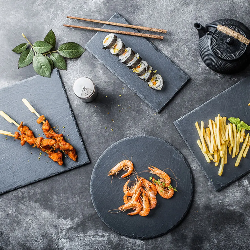 

3Pcs Creative Western Food Plate Simple Durable Sushi Tray for Home Black