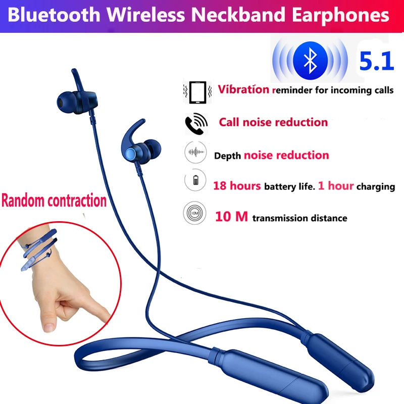 

Bluetooth-наушники с магнитным шейным ремешком, IPX4, 18 часов работы