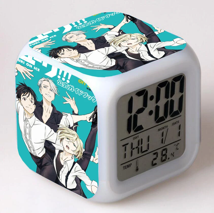 

Anime Yuri on ice Cartoon LED 7 Color Flash Digital Alarm Clocks Kids Night Light Bedroom Desk Clock despertador