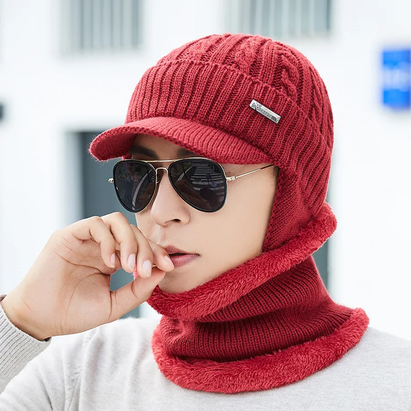 

2pcs Ski Cap and Scarf Cold Warm Protect ear Leather Pure color Winter Hat for Women Men Knitted Hat Bonnet Warm Cap I Love Miss