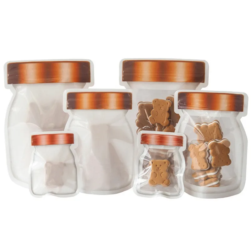 

100Pcs Mason Bottle Shape Self-Sealing Fresh-Keeping Ziplock Sealed Candy Biscuit Packaging Transparent Plastic Bags