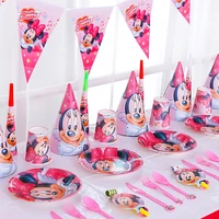 disney minnie mouse party decoration disposable tableware set water cup napkin plate straw baby girl birthday party supplies