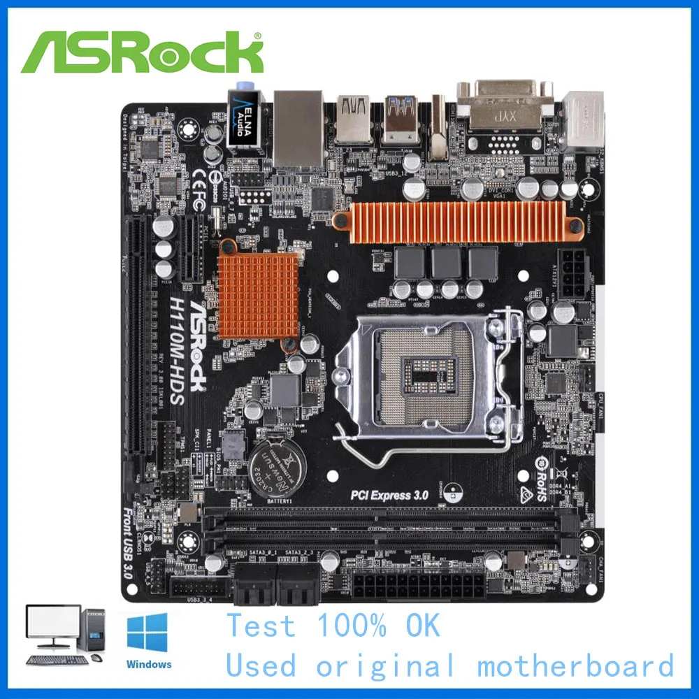 For ASRock H110M-HDS R3.0 Computer Motherboard LGA 1151 DDR4 H110 Desktop Mainboard Used | Motherboards