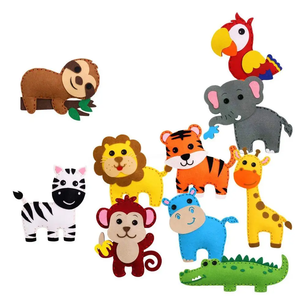 

Sewing Kit For Kids DIY Children's Animal Shapes Felt Animals Craft Set With Embroidery Thread Plastic Needles Filling Cotton S