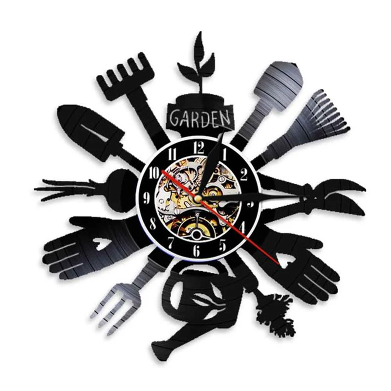 

Настенные часы для садоводства, кухонный Декор на стену, культиватор, виниловая пластина, часы для теплицы, подарок на новоселье для сада