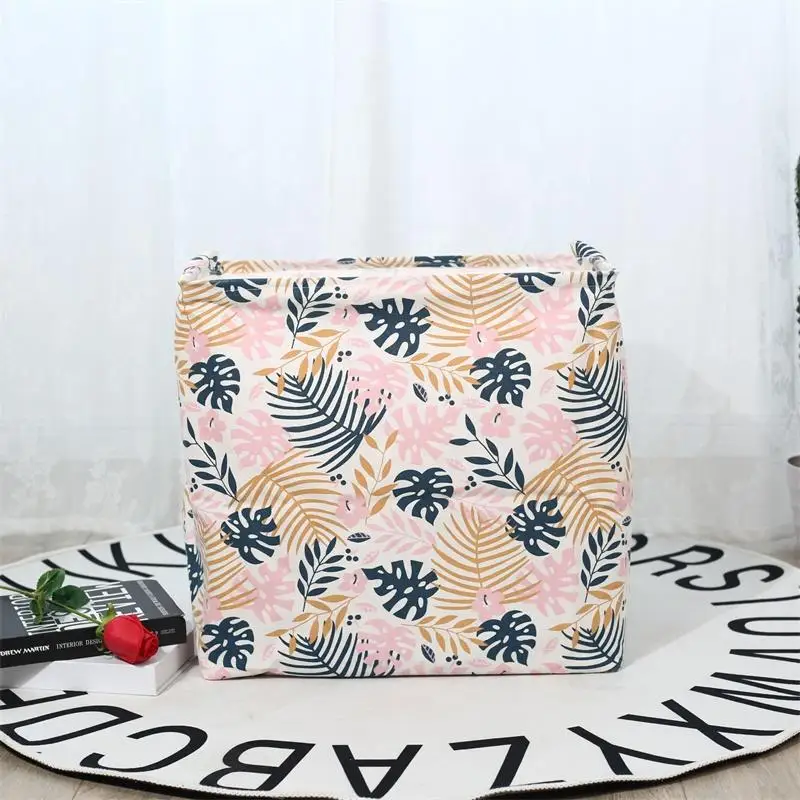 

Square drawstring dustproof storage basket cotton and linen household fabric storage box