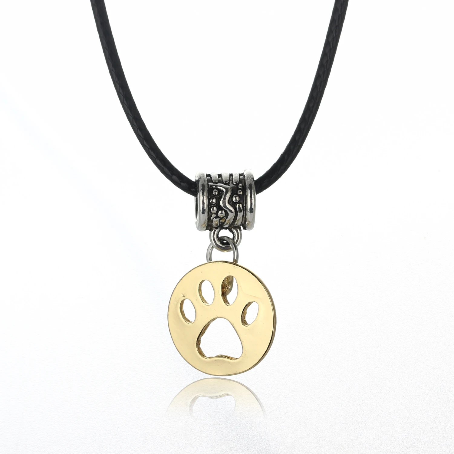 Собачьи кошачьи лапы любовь сердце круг кулон ожерелье веревка кожаная цепь