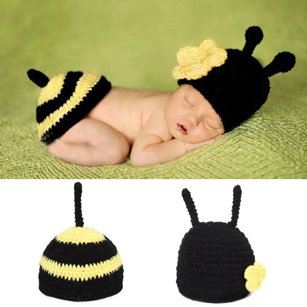 Conjunto de 2 unids/set de accesorios de fotograf&iacute;a para beb&eacute; reci&eacute;n nacido, conjunto de ropa de punto de ganchillo hecho a mano, gorros suaves de animales para beb&eacute;, accesorios para fotos-0