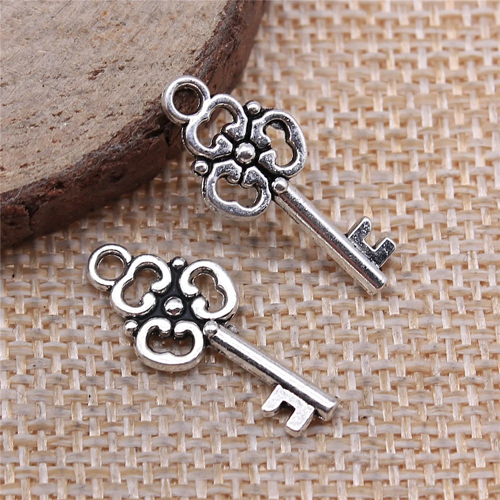 

10pcs Charms Jewelry Findings DIY Accessories Key Pendant Antique Silver Plated 10x23mm