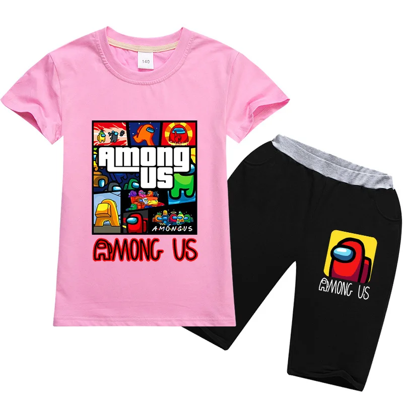 

Game Among Us Cartoon printing T Shirt Children Tracksuits for Girls Baby Boys Sport Suit Costume Tops Pants Clothing Set Summer