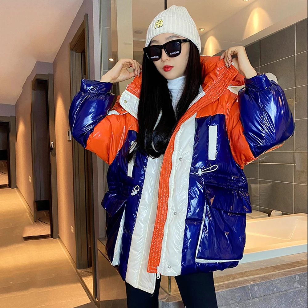 Женское зимнее пальто яркий кокон популярных цветов с капюшоном пуховое