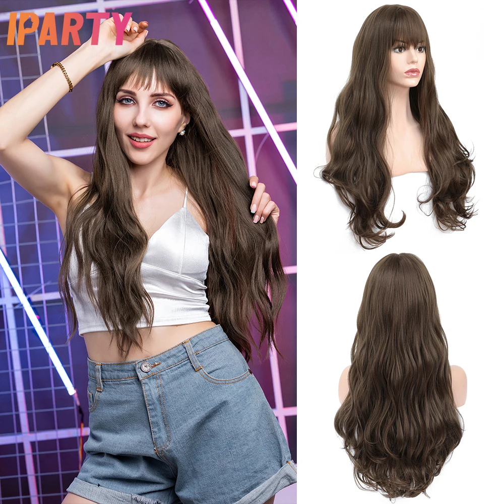 Темно коричневый синтетический парик естественная волна Цветной парики Для