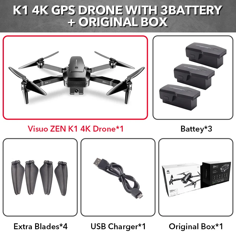 VISUO ZEN K1 5G wifi FPV Дрон gps с 4K 720P HD двойной камерой 30 минут время полета бесщеточный складной Радиоуправляемый квадрокоптер VS XS812 F11 - Цвет: 3 battery
