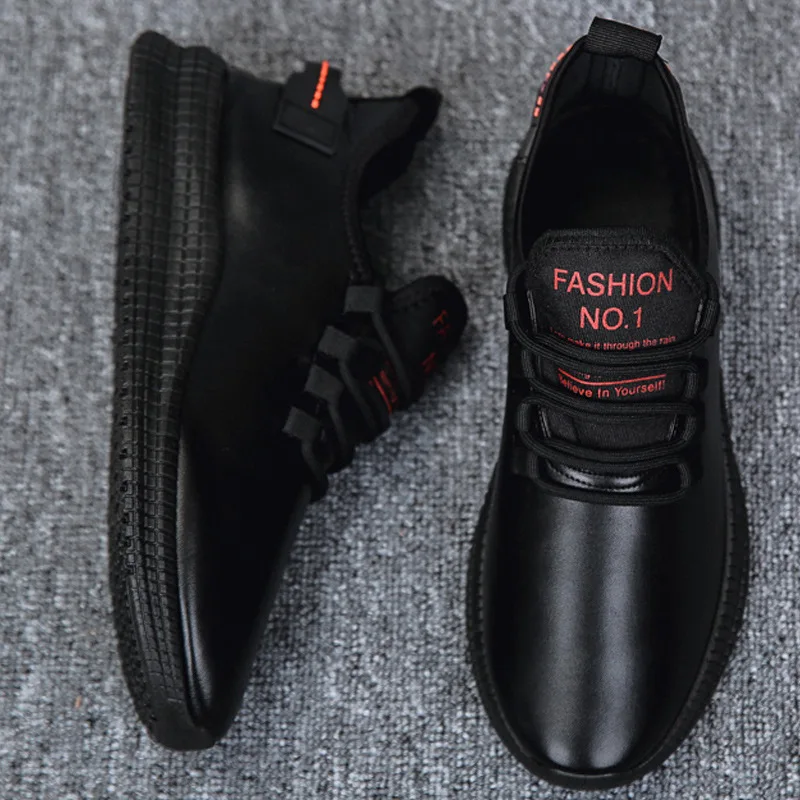 MRCAVE Men Leather Shoes Soft Casual Sneakers Waterproof Running Walking Anti-slip Sole Breathable Comfort Black | Обувь