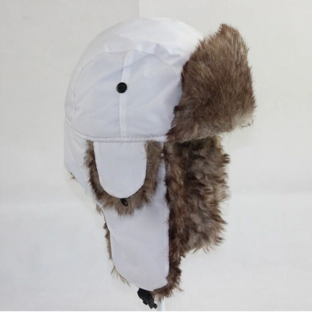 Белый Brand New Unisex Trapper Bomber Warm Russian Trooper EAR FLAPS Winter Ski Hat Men Women Cap New Bomber Hats - Цвет: Белый