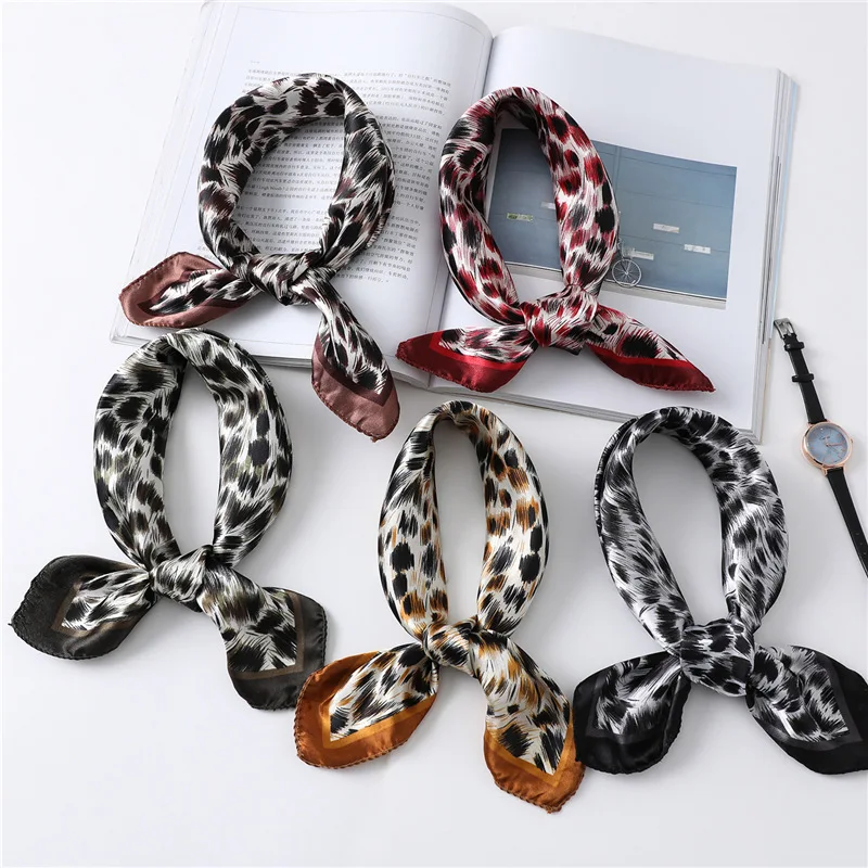 

50x50cm Small Imitated Silk Scarves with Funky Little Leopard-print