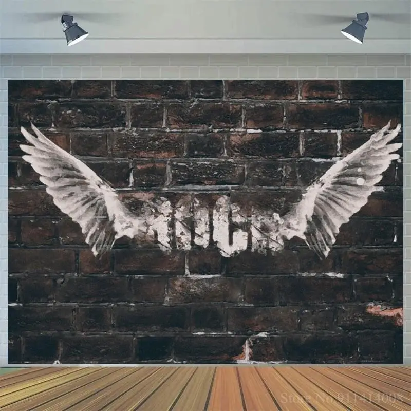 

White Wing Black Brick Wall Photography Background Newborn Baby Shower Kids Birthday Portrait Room Decor Backdrops Vinyl Photo