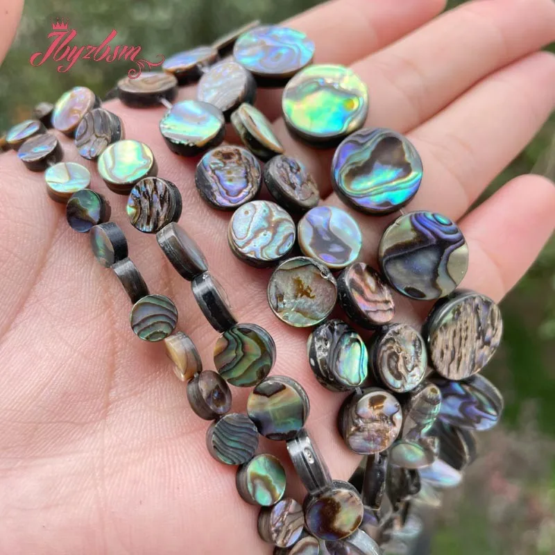Natural Abalone Shell Multicolor coin Beads Loose 8/10/12mm Stone Beads For DIY Necklace Bracelet Jewelry Making Strand 15